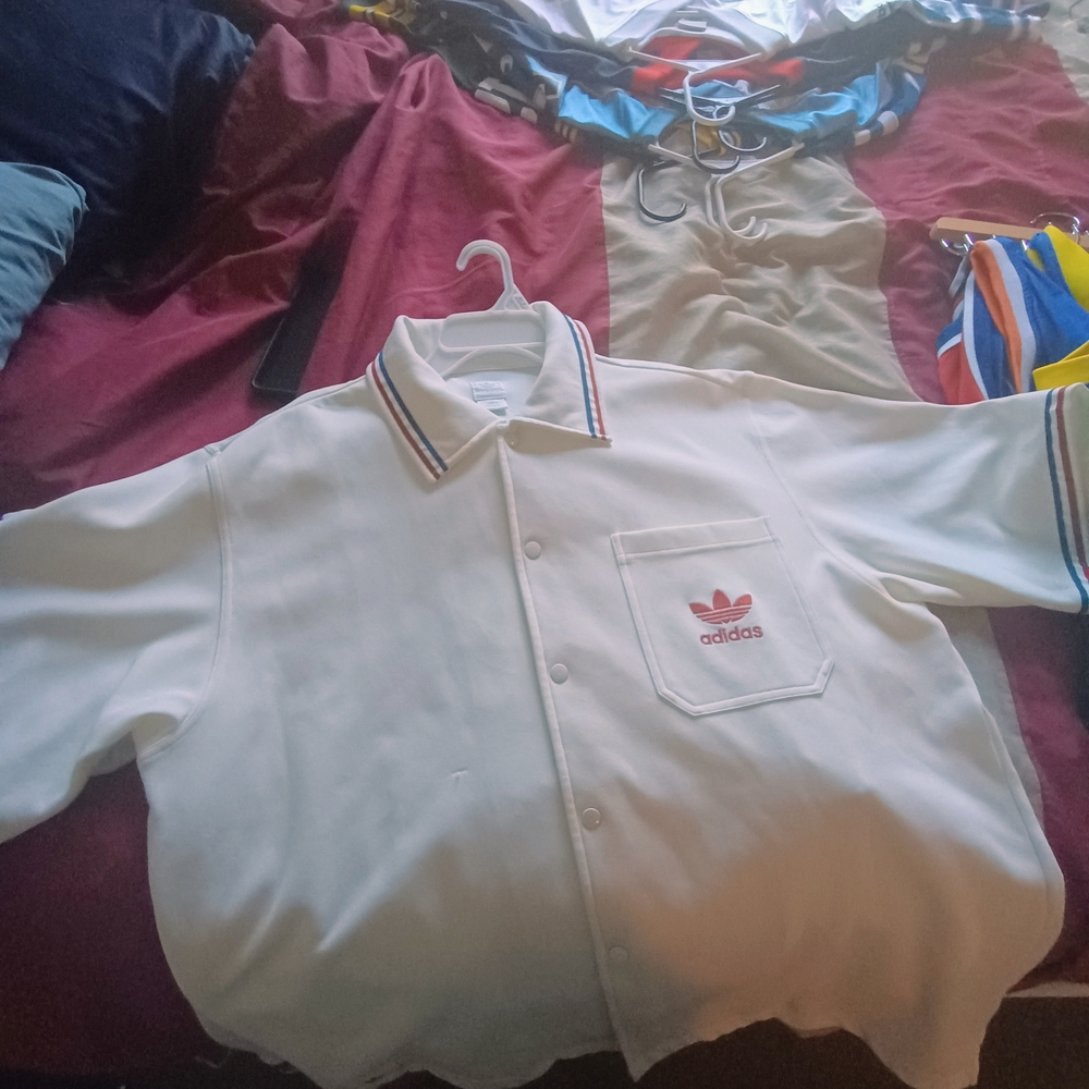 Adidas Men's White Shirt with Red Accents